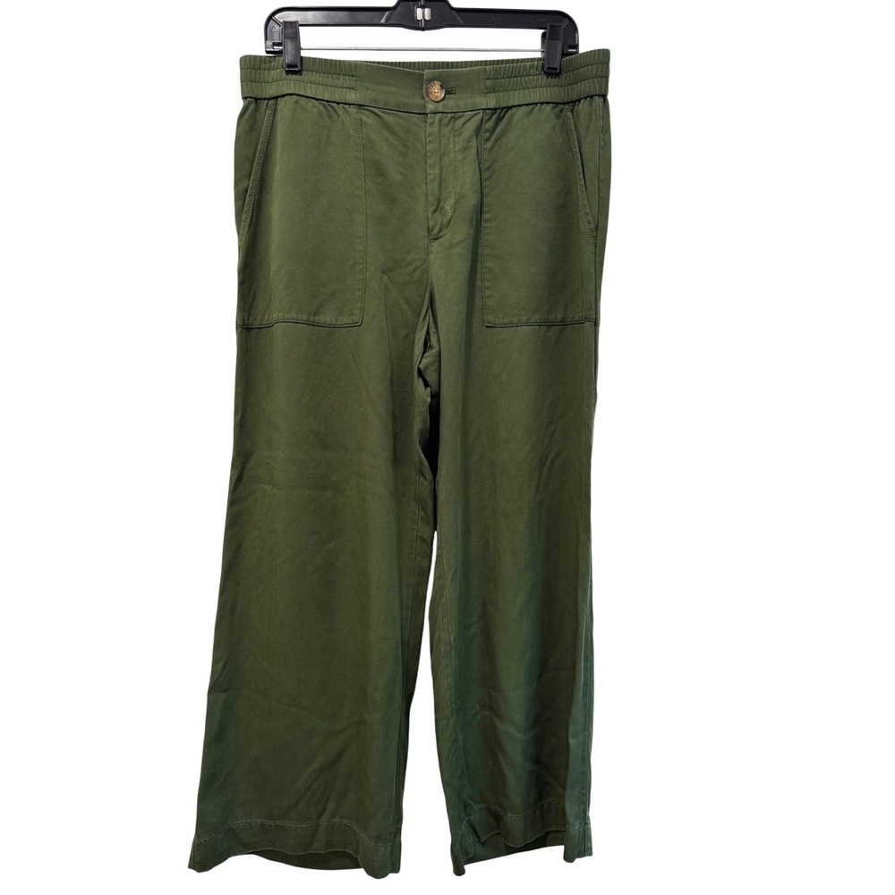 LOFT Olive Green Pants 100% Lyocell Size‎ 10 Elastic Back High Rise